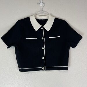 Emerson Lang Top Womens Medium Crop Old Money Classic Collared Button Front M